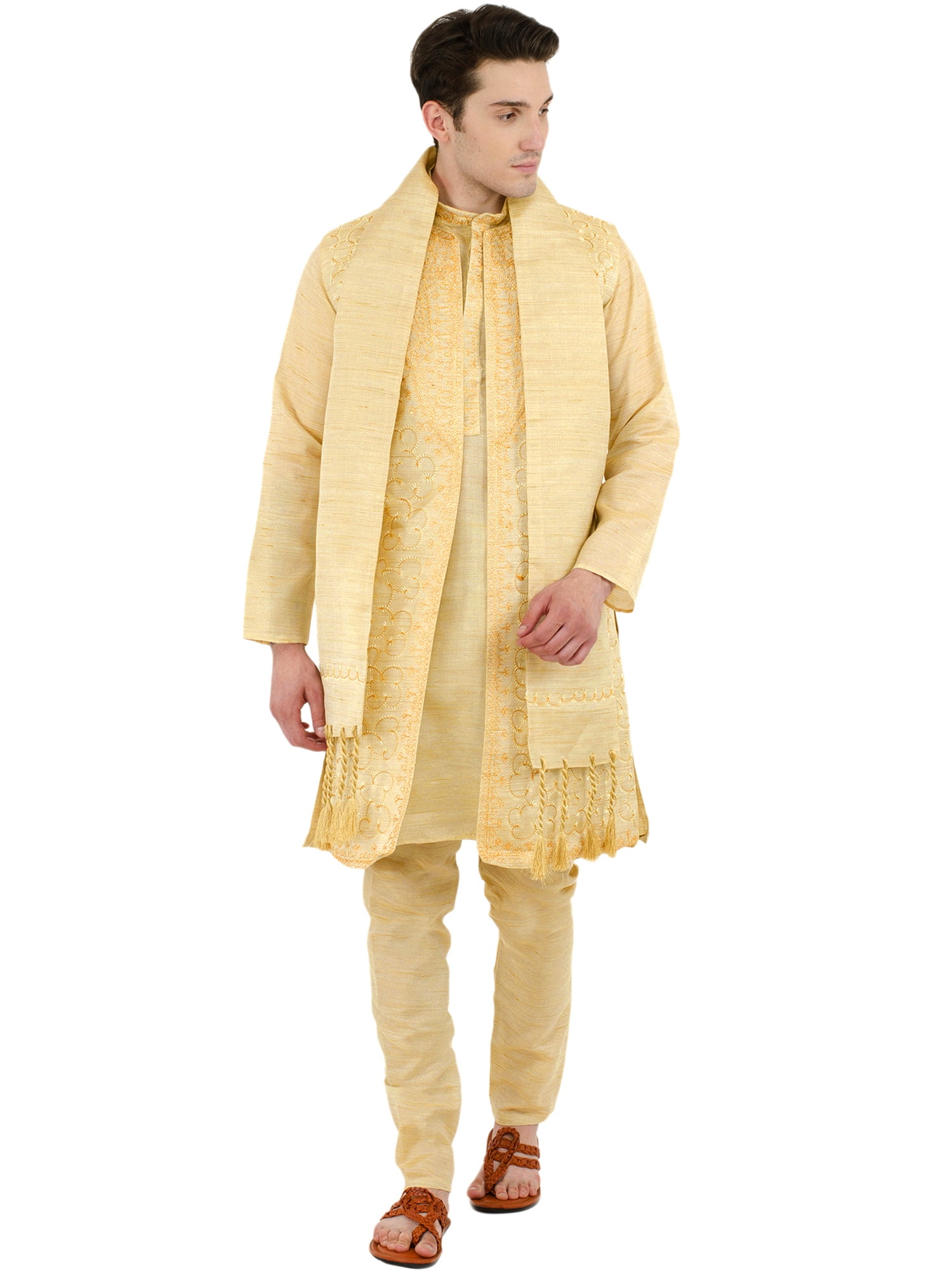 SKAVIJ Set Kurta Pigiama Uomo In Seta Arte – Tunica Tradizionale Indiana Con Tasche – Taglie S, M, L, XL – Abito Da Festa Etnico