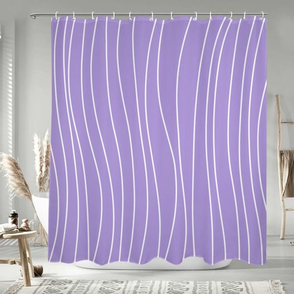 72x84 Inch Elegant Purple Shower Curtains Minimalism White Stripe Textured Bathtub Curtain Rustic Vibrant Color Extra Long Shower Curtain for Bathroom Decor Waterproof with Hooks