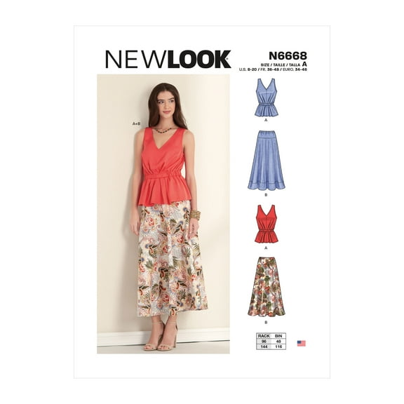 New Look Sewing Pattern 6668 - Misses' Pull-Over V-Neck Sleeveless Top with Elastic Waist & Skirt, Size: A (8-10-12-14-16-18-20)