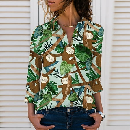 

JNGSA Bustier Tops For Women Womens Tops Dressy Women S Fashion Tops Turn-Down Collar Funny Print Casual Tee Shirts Blouse Print Shirt