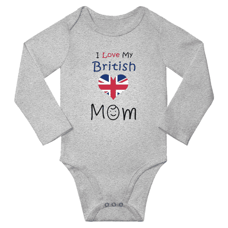 

I Love My British Mom Baby Long Slevve Bodysuits (Gray 18-24 Months)