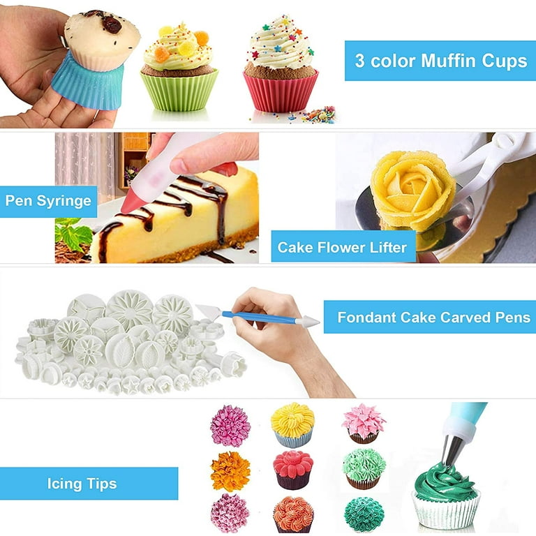 379 Pcs Cake Decorating Supplies Cake Decorating Kit Cake Baking Set with Turntable, Piping Tips, Scraper, Spatula, Leveler