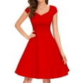 thumbnail image 3 of Vestido elegante de mujer con cuello en V y corte en A - Manga corta, cintura entallada, color liso, versátil para informal/trabajo - Mezcla de poliéster, 3 of 6