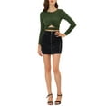 thumbnail image 2 of INSPIRE CHIC Haut Pailleté pour Femme Torsadé Ajusté à Manches Longues Découpé Court de Fête Scintillant S Vert Armée, 2 of 7