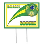 Beistle Pack of 6 Green, Yellow and White "Brasil" Soccer Themed Yard Signs 16"