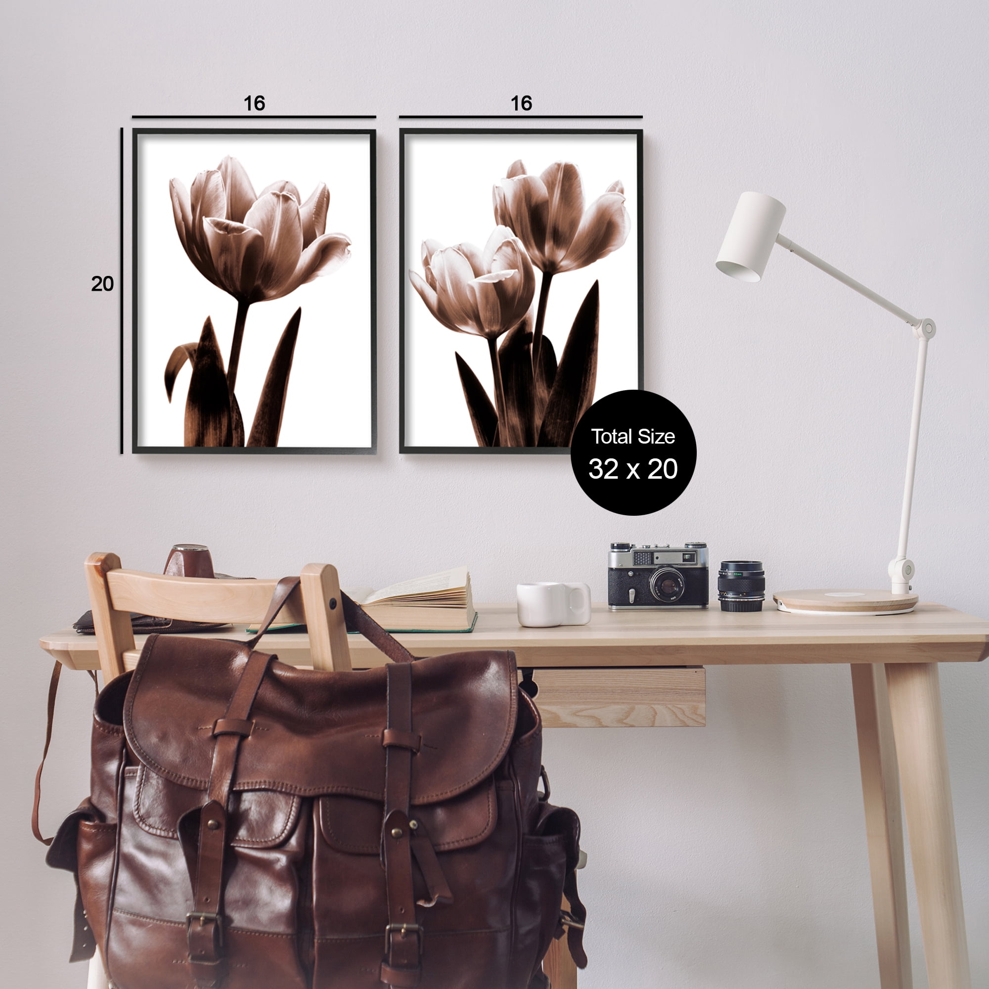 Stupell Industries Modern Tulip Silhouettes Botanical & Floral Photography Black Framed Art Print Wall Art, 16 x 20, Set of 2