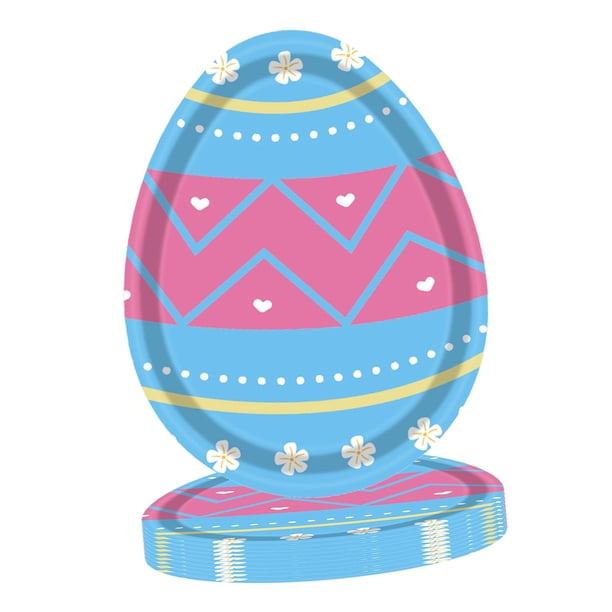 8x Platos de Papel de Pascua Vajilla Decorativa, Bandejas de Aperitivos Portátiles, Plato de Postre de Papel para Cumpleaños de Picnic huevo azul