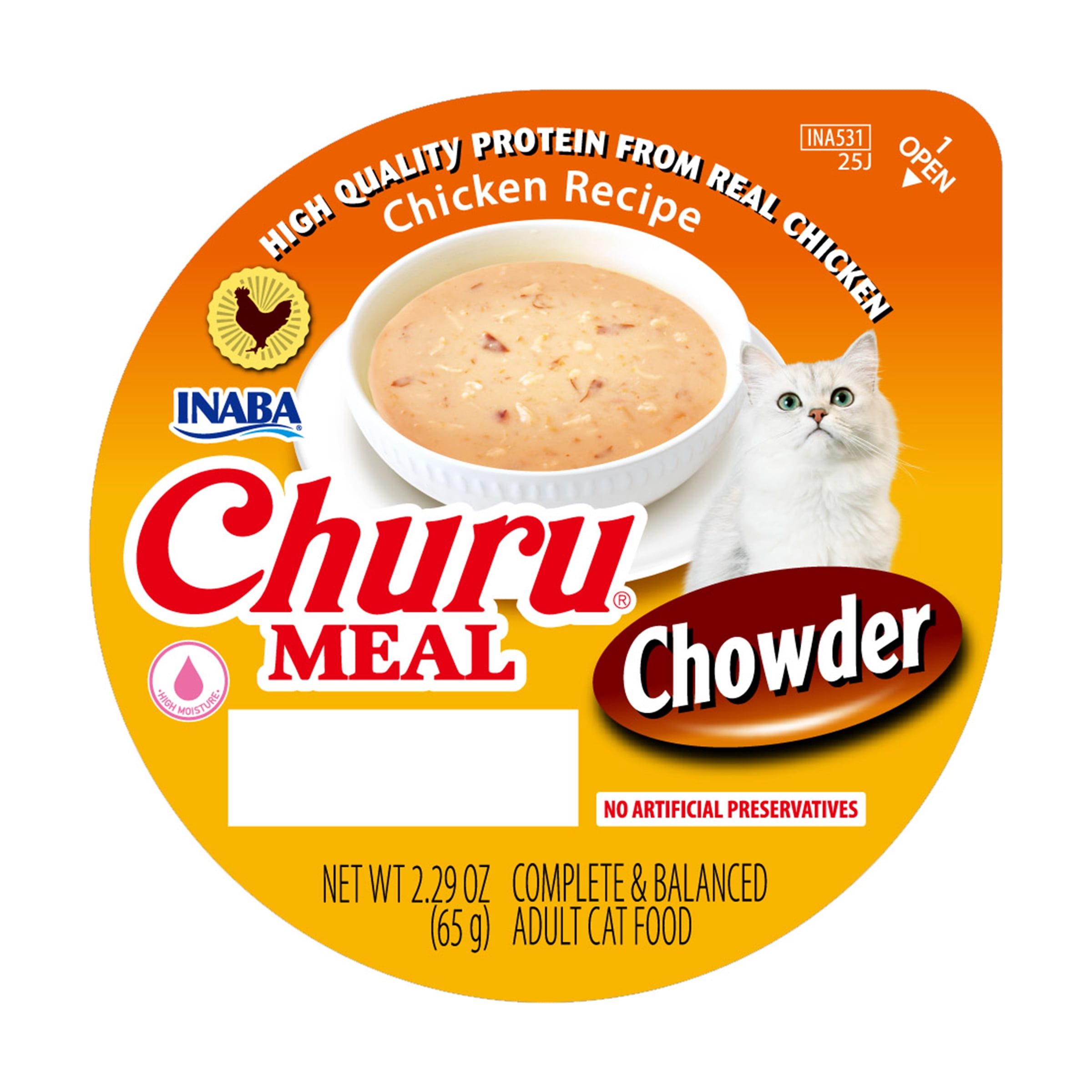 (12 pack) INABA Churu Meal Chowder Adult Wet Cat Food, 2.29 oz cup, Chicken Recipe