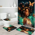 thumbnail image 3 of Black Girl Shower Curtain set with Bath Rugs Set,4 Sets Rustic African American Bathroom Sets Decor Waterproof Curtains Rug Mats Toilet Seat Cover Hooks Butterfly Kids Girly Queen (Rustic), 3 of 7