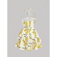thumbnail image 6 of Multicolor 2 Lemon Print Ruffle Halter Dress With Tie Waist And Tiered, 6 of 29