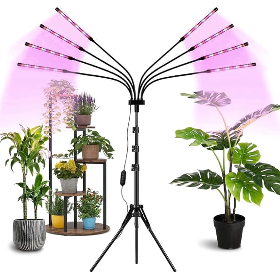 Grow Lights for Indoor Plants,8 Heads Red Blue White Full Spectrum Plant Light with 15-60" Adjustable Tripod Stand,Adjustable Gooseneck, Indoor Grow Lamp with 4/8/12H Timer Function