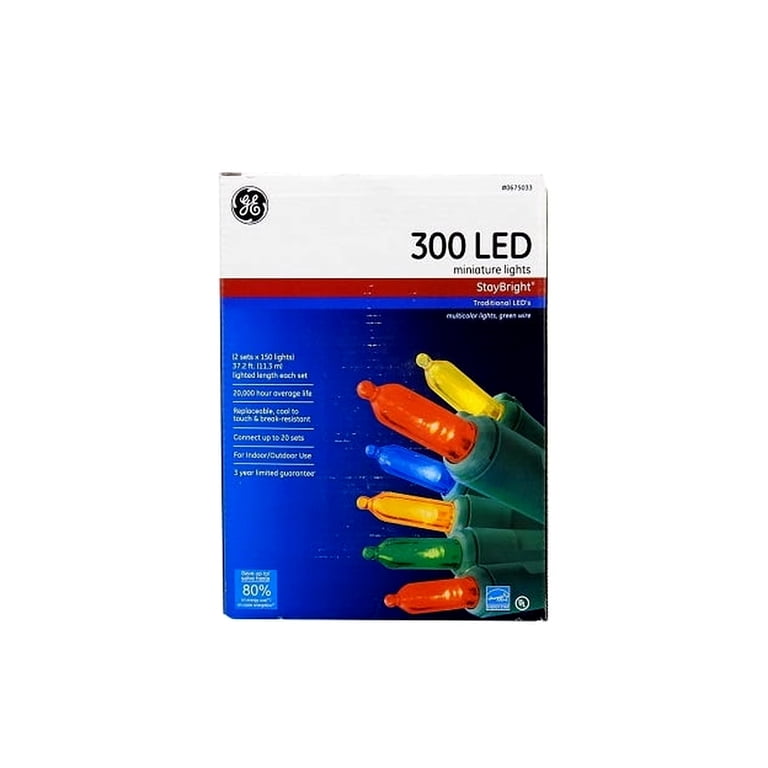 GE StayBright Long Indoor 300-Count 74.5-ft Multicolor LED Plug-In