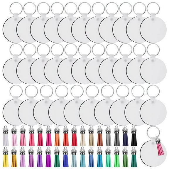128Pcs Sublimation Keychain Blanks Set Key Rings Sublimation Blanks Heat Keychain Tassels MDF Blank-Round