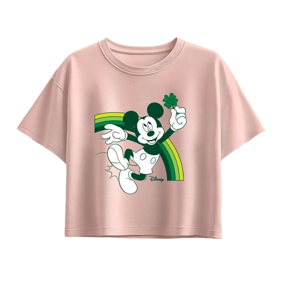 Disney - Mickey Green Rainbow - Youth Girls Boxy T-Shirt
