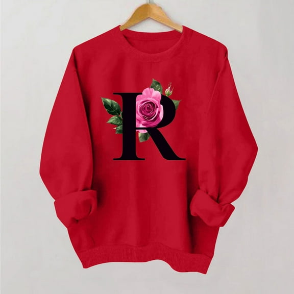 Going Out Tops for Women Viikei Womens Clothes Clearance,Tops for Women Clearance Sale,Women's Round Neck Fall Printed Printed Hoodie Long Sleeved Top Red S