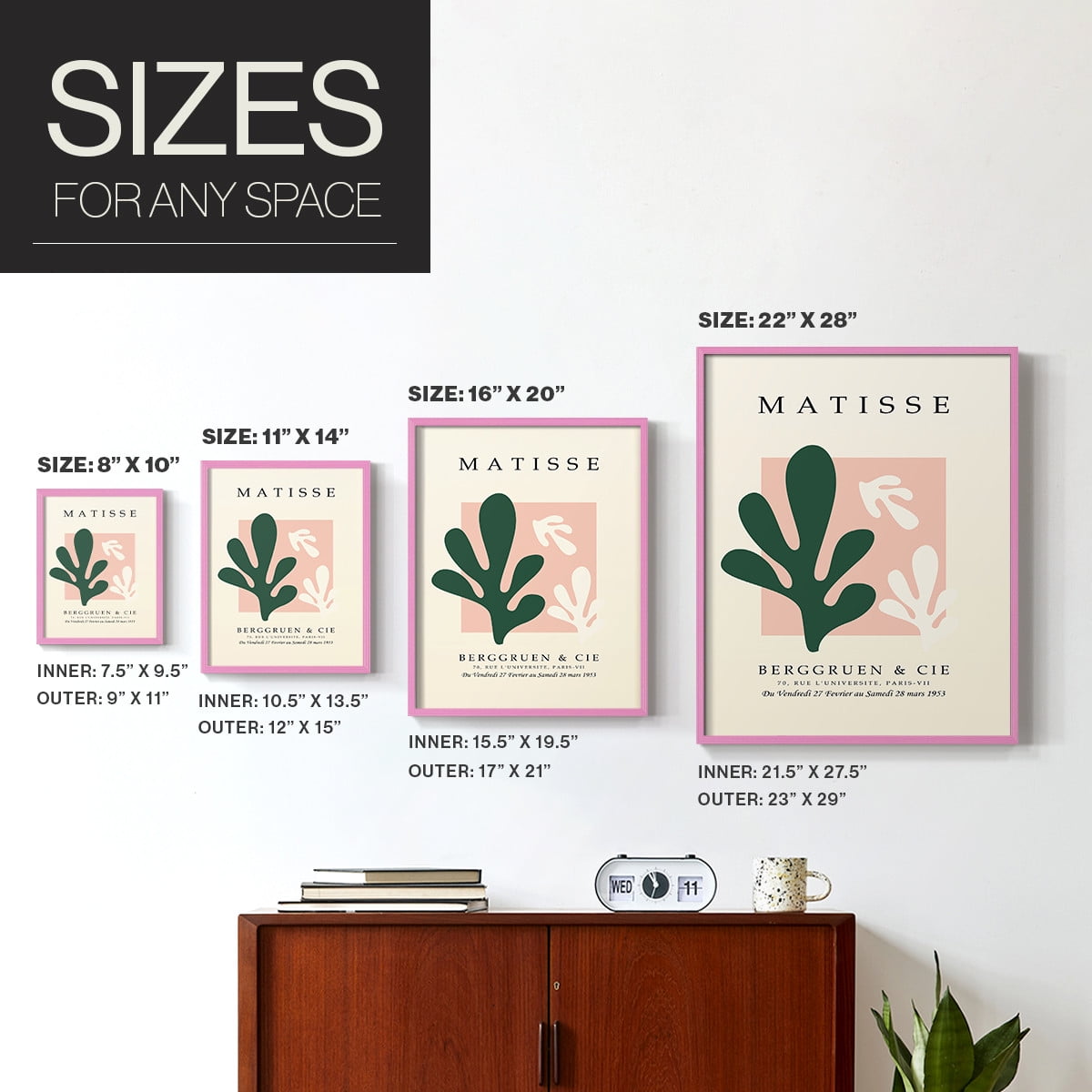 Matisse CCCLI in Pink Solid Wood 11 x 14 Framed Print