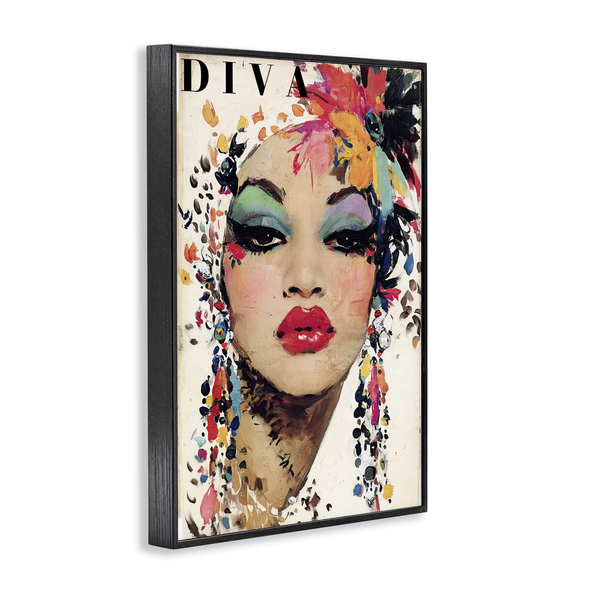 Stupell Industries Diva Fashion Portrait Black Framed Giclee Art, design by Annabelle Hall