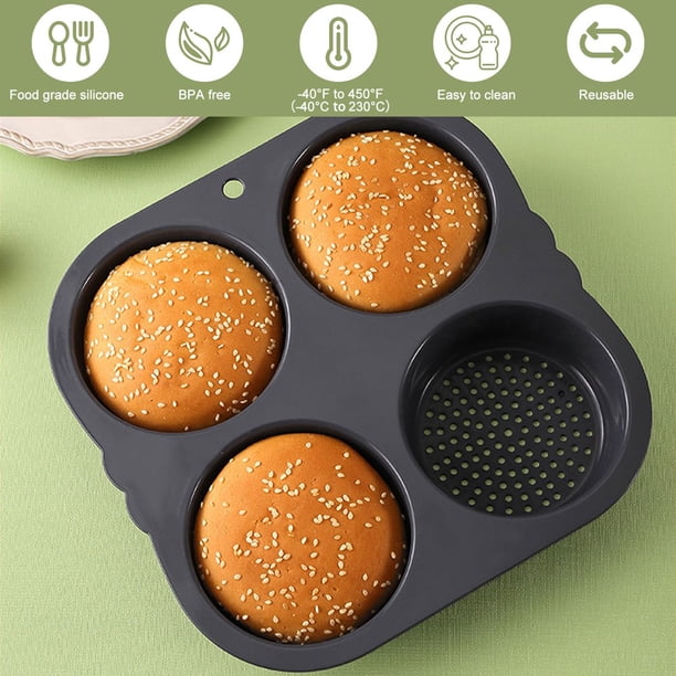 webake Lot de 2 moulle Burger Bun moule a brioche en silicone pour hamburgers en forme de petit disque de 10 cm - 33 x 22,2 x 2 cm