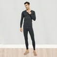 thumbnail image 3 of 2 Pcs/Set Winter Men Thermal Underwear Set V Neck Long Sleeve Warm Thick Plush Seamless Pure Color Slim Fit Elastic Men Pajamas Set Sports Tracksuit Top Pants Set, 3 of 8