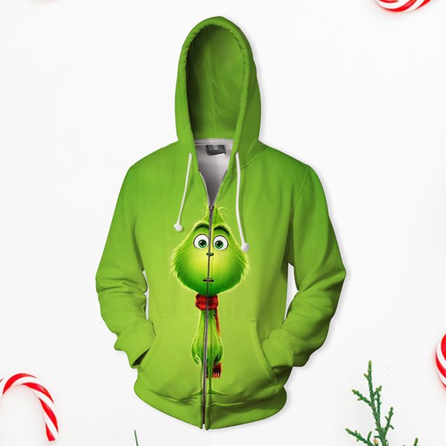 Sudadera Jersey de Grinch Traje de estilo deportivo con bolsillos holgados Ygjytge Verde*cremallera002 T XXL para Mujer