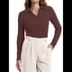 thumbnail image 3 of Camisas de Mujer de Larga, Informales, de Negocios, con Cuello en V, Suéter de Punto Acanalado, Blusas Ajustadas. Color Café M, 3 of 5