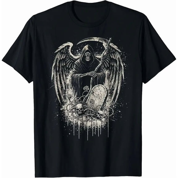Men's Gothic Winged Grim Reaper Scythe Graphic T-Shirt