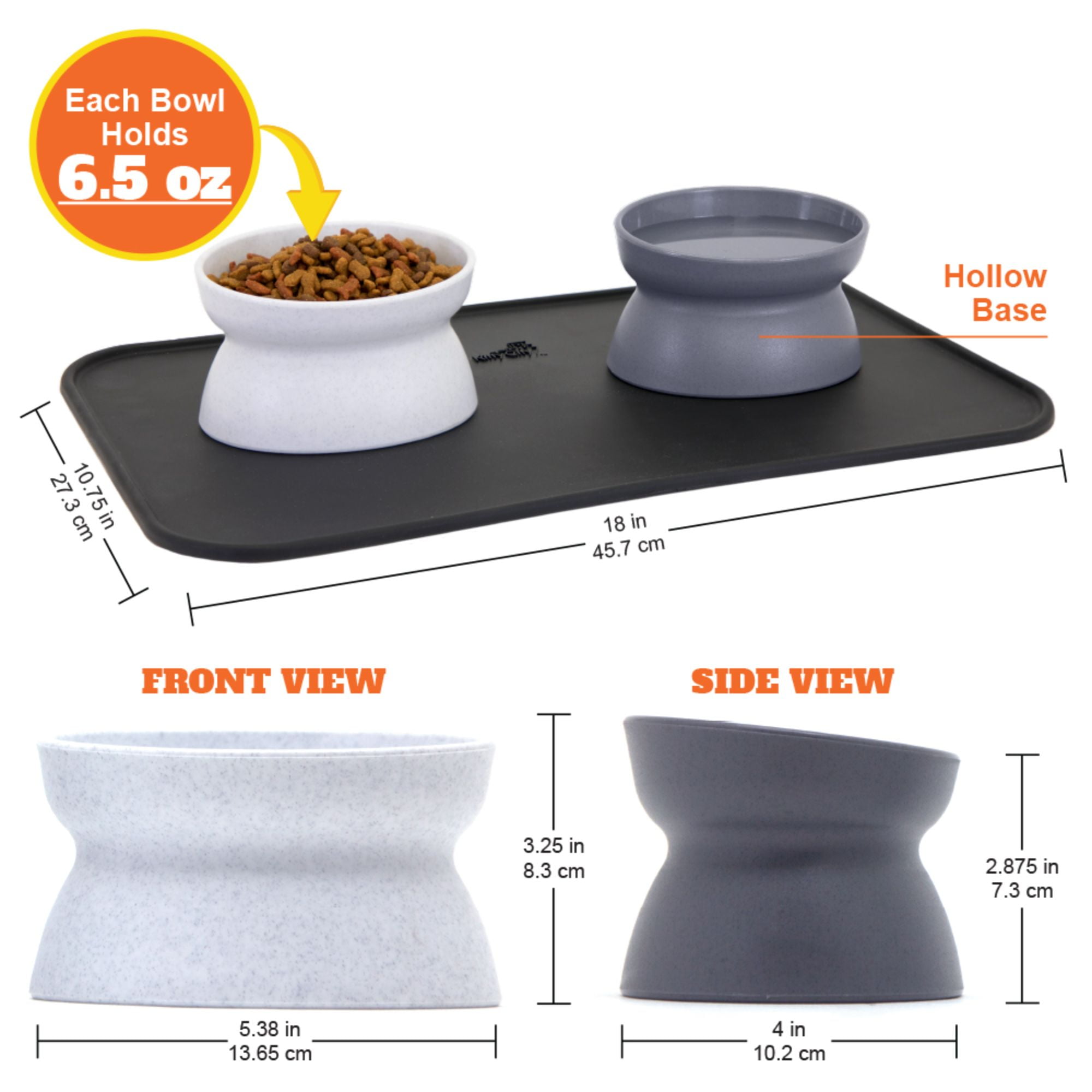 Kitty City Elevated Whisker-Friendly Cat Bowls, Dishwasher Safe Plastic with Non-Skid Placemat, 3-Pack