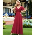 thumbnail image 4 of Women'S Dresses Short Sleeve V Neck Elegant Chiffon Bridesmaid Ruffle Wedding Guest Dresses Wine Red XL, 4 of 8
