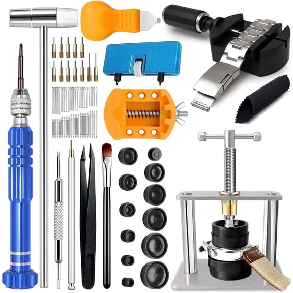76-Piece Professional Watch Repair Kit,Multi-Function Tool Set with Case Opener & Press, Link Remover & 20 Spring Bars, for Home Watch Battery Replacement and Band Adjustment