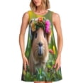thumbnail image 1 of Fotbe Flower Crown Guinea Pig Vestido de Verano sin Mangas para Mujer – Vestido Midi Línea A, Estilo Camiseta Floral, Vestido Playero Casual y Fluido, 1 of 7