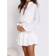 thumbnail image 3 of Women's Ruffled Notched Balloon Sleeve Mini Dress with Button Front and Sheer Details in 100% Polyester Fabric, 3 of 14