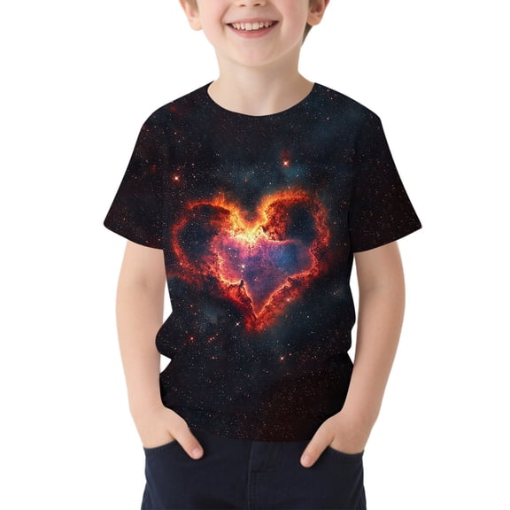 FAHXNVB Boys Short Sleeve T Shirts Crew Neck Galaxy Print Pullover Summer Tees Tops Lightweight Casual Shirts 3-15 Years