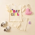 thumbnail image 2 of Xyant Baby Birthday Girl Outfit Birthday Girl Print Short Sleeve T-Shirt Elastic Shorts Infant Summer Princess 2 Pcs Clothes Set (Beige,12-18 Months), 2 of 7