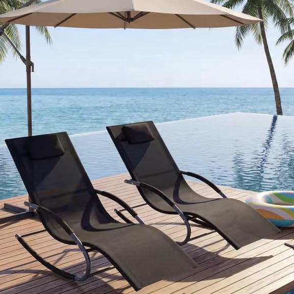 Adjustable Outdoor Lounge Chairs Set of 2 – Sturdy Steel Frame, Breathable Mesh, Ergonomic Patio Chaise, Non-Slip Base, 300lbs Capacity, Easy Assembly, for Poolside, Lawn, Garden – Black – Specs: 2