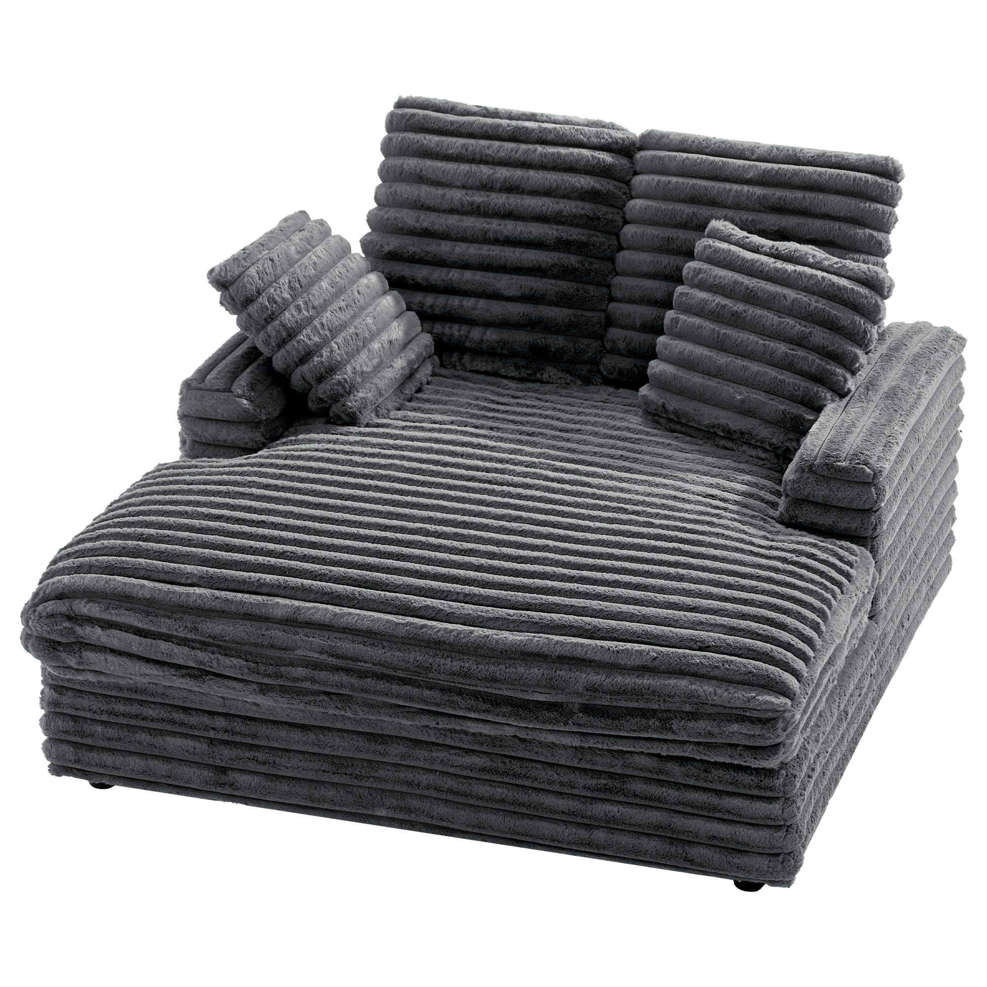Oversized Chaise Lounge Chair Indoor, Upholstered Sofa Bed with Throw Pillows and Armrests, Sleeper Chair for Living Room, Bedroom,Light Grey