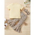 thumbnail image 3 of Bagilaanoe 3pcs Toddler Baby Girl Long Pants Set Letter Print Short Sleeve T-Shirts Tops + Flare Trousers + Headbands 1T 2T 3T 4T 5T 6T Kids Casual Outfits, 3 of 9
