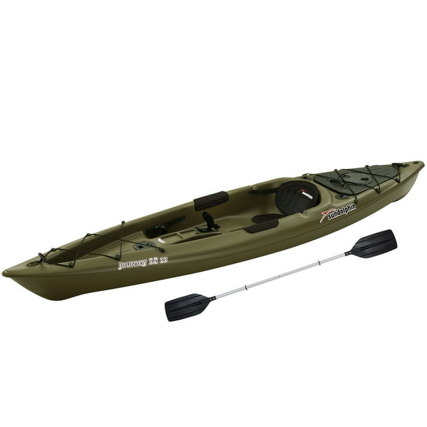 Sun Dolphin Journey 12' Siton Fishing Kayak Olive, Paddle Included