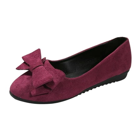 

Wesracia Ladies Fashion Solid Color Flock Bow Round Toe Comfortable Flat Casual Shoes