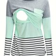 thumbnail image 1 of Pregnant Women's Stylish Boho Style Nursing Spliced ​​top Striped Long Sleeve Blouse With Split Chest Design Ofr Breastfeeding, 1 of 5