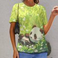 thumbnail image 3 of Panda in Flowers Womens Tops Women's Fashion Casual Short Sleeve Flower Print Round Neck Pullover Top Blouse, 3 of 7