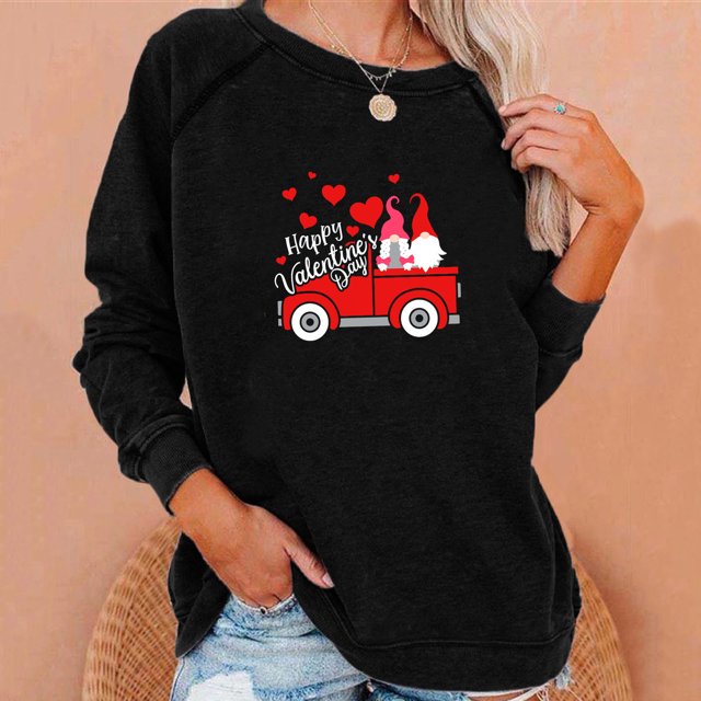 Qiopertar Valentine's Day Imprimé pour Femmes Mode Décontractée Col Rond Manches Longues Pull Chandail en Molleton Haut Chemisier Liquidation Livraison Gratuite à Moins de 5$ jusqu'à 90 % de Réduction