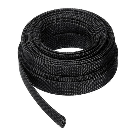 25 Ft - 1 In Expandable Braided Cable Sleeving PET Cable Management Wire Wrap Loom Tube Black