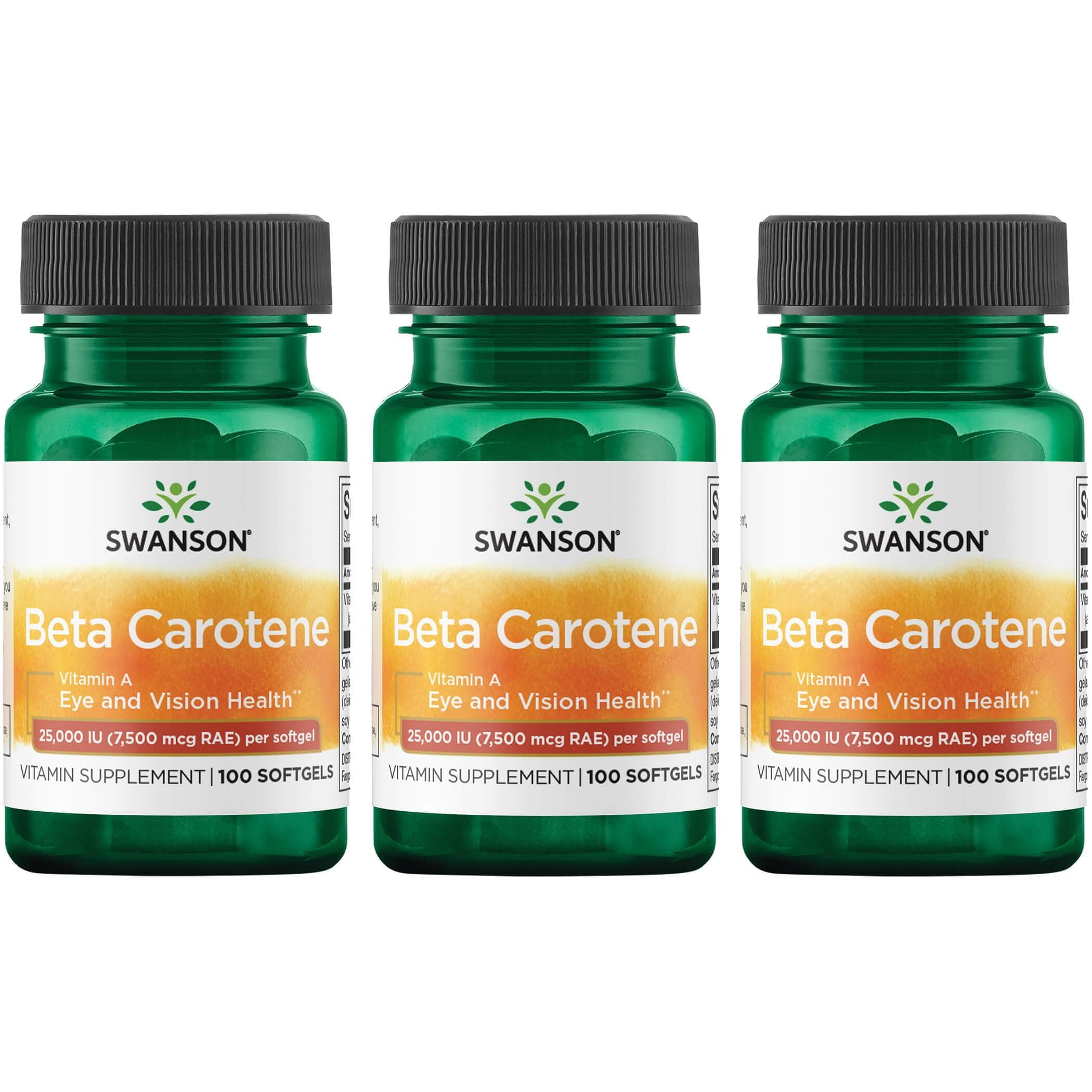 Swanson BetaCarotene 25,000 Iu (7,500 mcg Rae) 100 Sgels 3 Pack