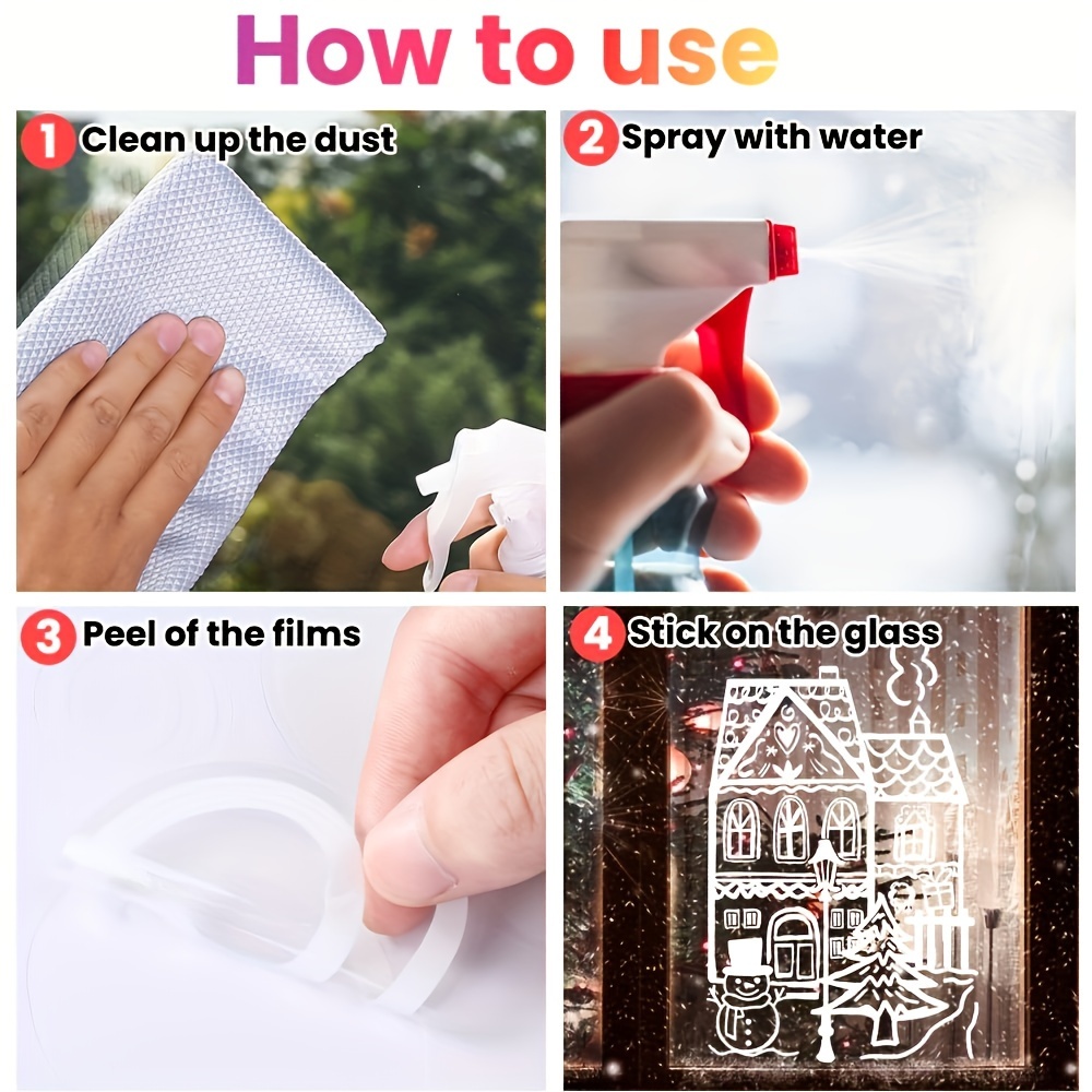 15.7 * 27.5'' Large Christmas Window Stickers 4 Sheets White House Xmas Window Clings Snowman Snowflake Double-Sided Window Decals for Christmas Holiday Party Ornament