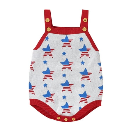 

Baby Girls Bodysuits Girls Boys Knit Sleeveless Fourth Of July Sweater Romper Retro American Flag Clothing For 9-12 Months