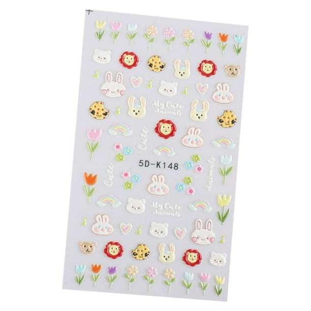 Pegatinas de uñas en relieve 5D con diseño de flores y animales, calcomanías geométricas para tallar uñas DIY 5D-K148
