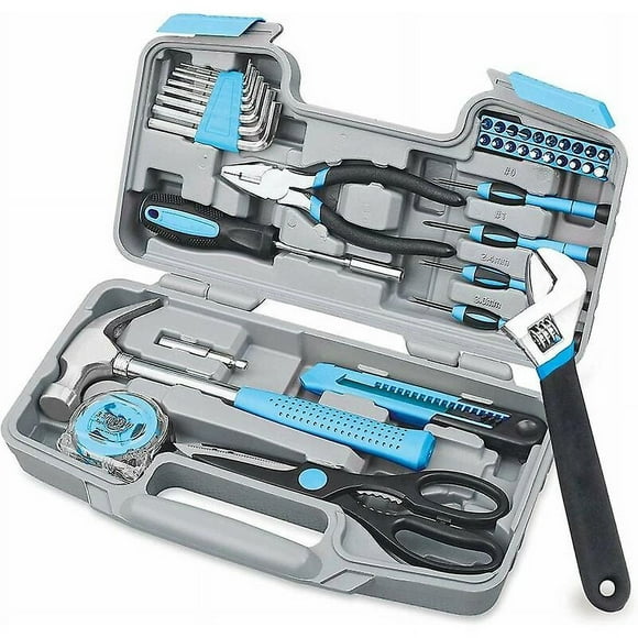 Tool Box, 40 Pieces Blue Tool Box - Touvenis, Hammers, Pliers, Boxed Socket Set for DIY, Home