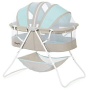 Dream On Me Karley Bassinet in Blue and Grey, Quick Fold and Easy to Carry, Large Storage Basket
