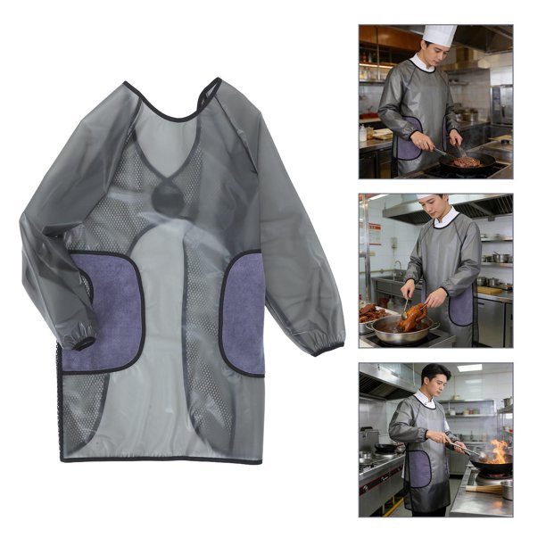 UPGRATOR Transparente Delantal Impermeable Con Largas Y Bolsillos Para Cocina Y De Platos Negro