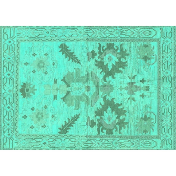 Ahgly Company Machine Washable Indoor Rectangle Oriental Turquoise Blue Traditional Area Rugs, 6' x 9'